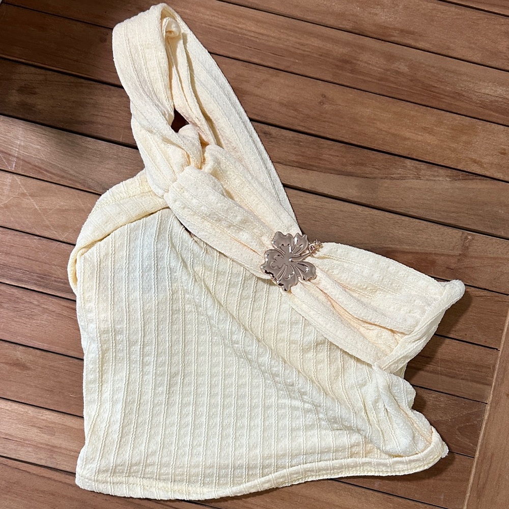 Yellow Textured One-Shoulder Top